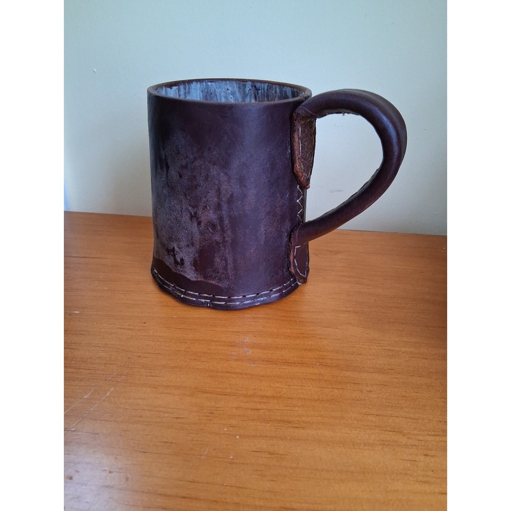 Hand Stitched Leather Vintage  Beer Stein . Wax Inside.